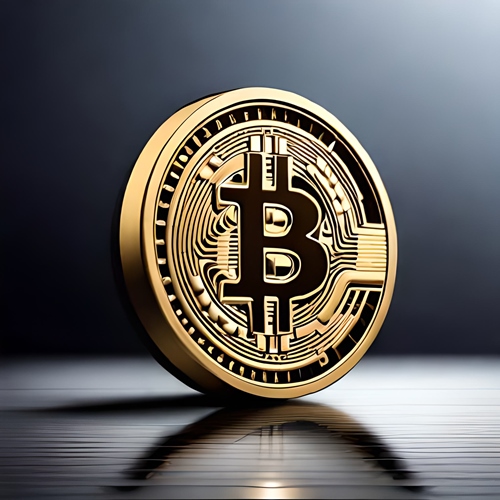 Uma moeda Bitcoin virtual em um fundo cinza