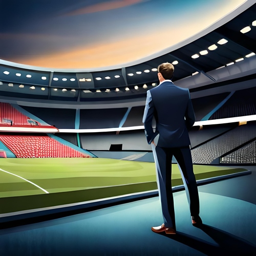 Um jogador de costas para um estádio