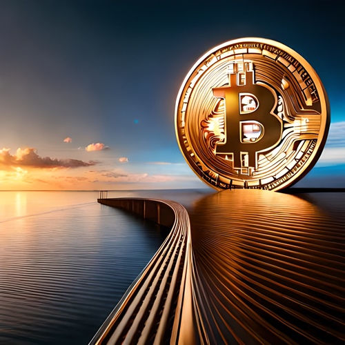 Uma enorme moeda de bitcoin na água