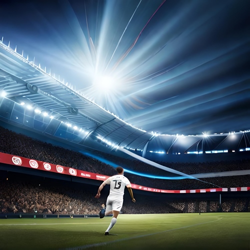 Um jogador de futebol correndo livremente em um campo