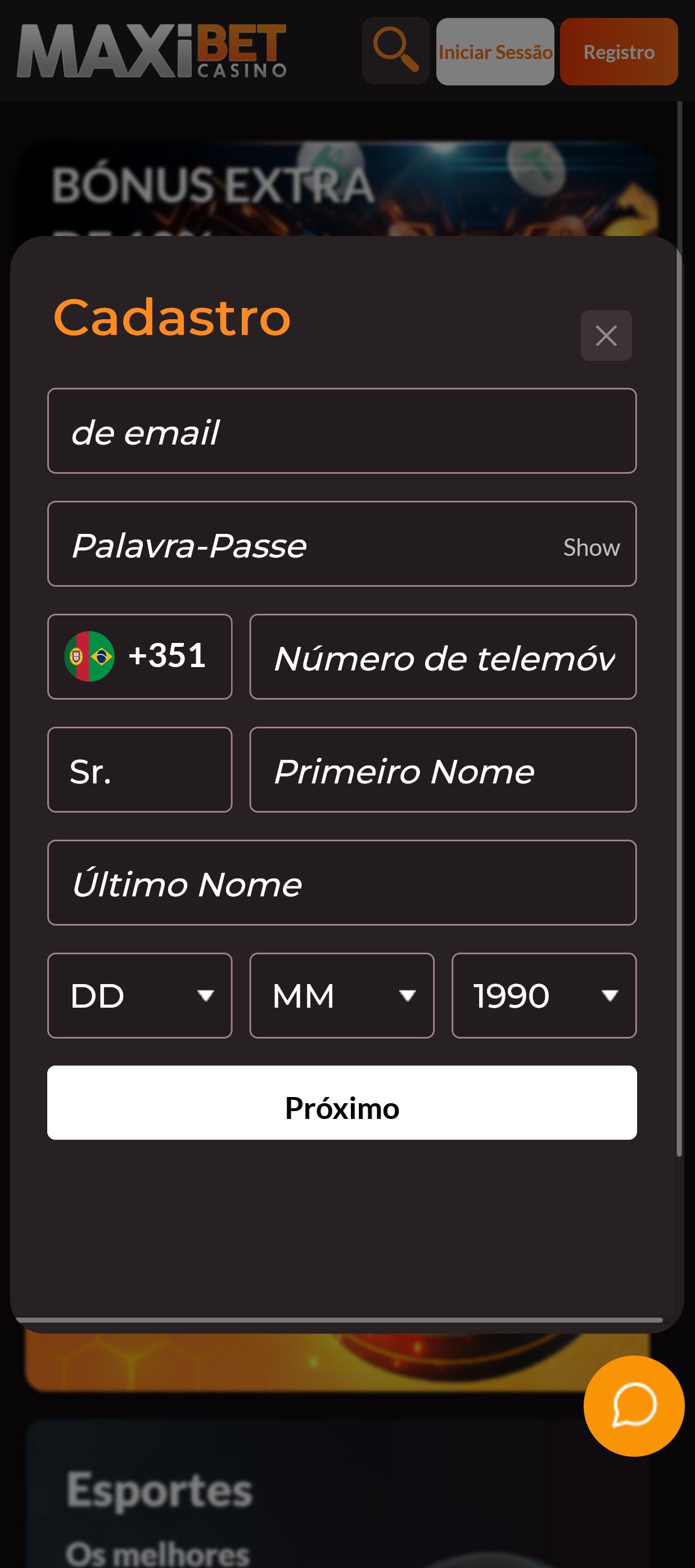 Primeira etapa do registro
