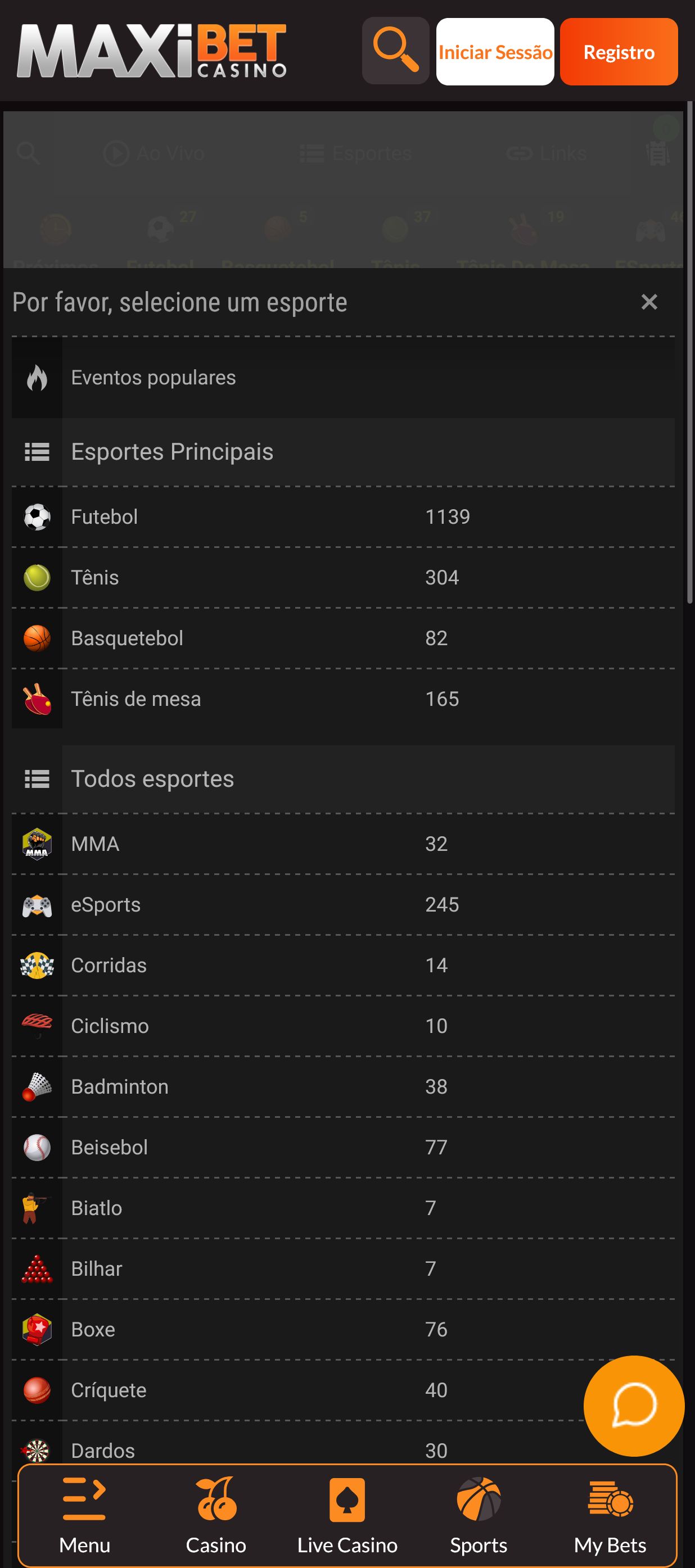 Oferta de apostas desportivas da Maxibet